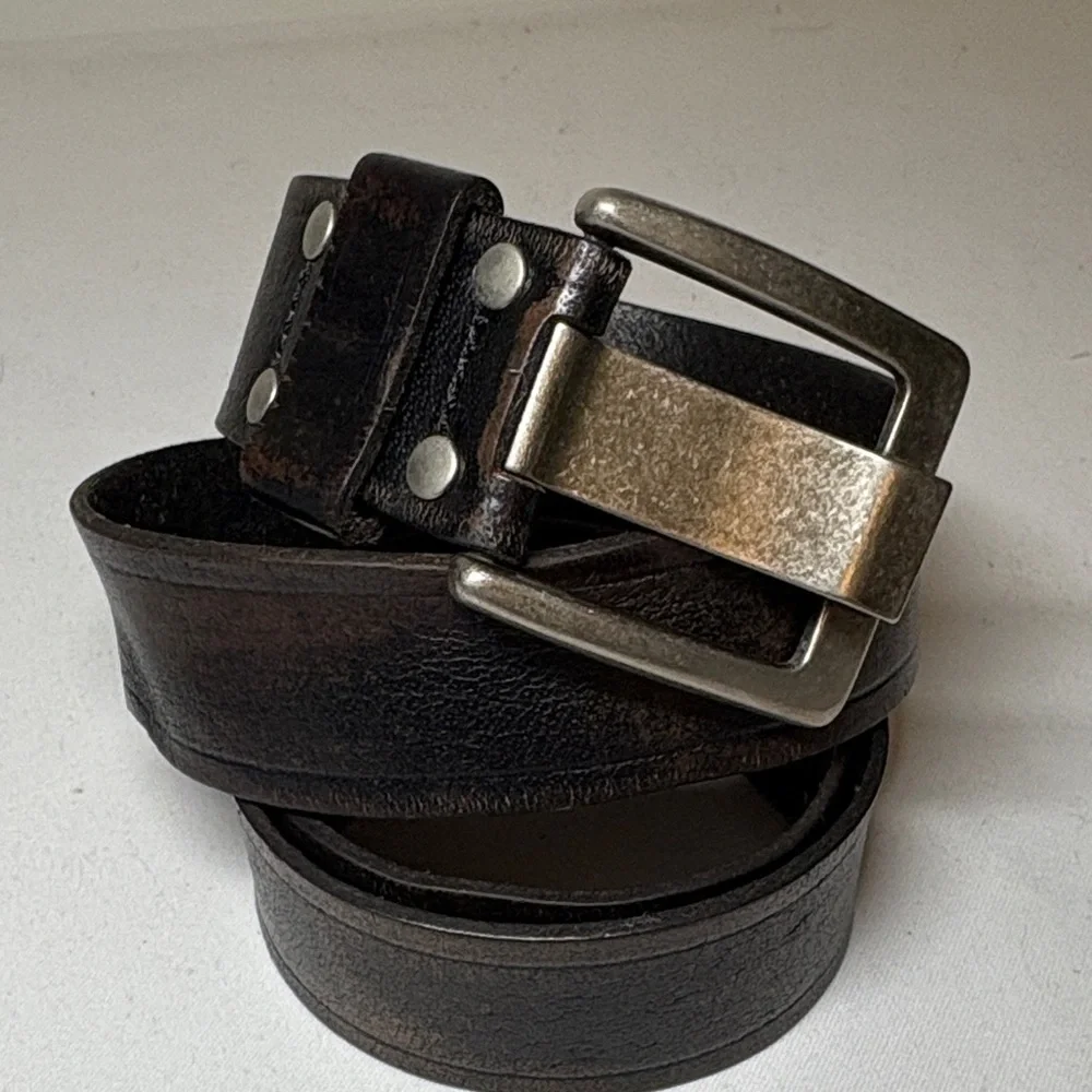 Unbranded Dark Brown Leather wide prong Belt 36-41” ish
